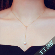 Natural Freshwater Pearl Necklace Pendant Lock Bone Chain Women Jewelry Han Edition Brief Lady Length Money No Drop Color Anti-Allergy