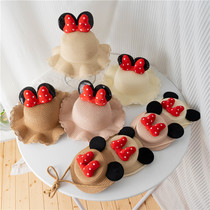 2024 New Childrens Straw Hat Bag Set Cartoon Bow Cute Sun Hat Beach Hat Baby Cool Hat