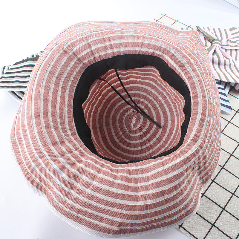 新遮阳帽女夏天可折叠帽子潮出游度假条纹大蝴蝶结布帽宽檐太阳帽详情6