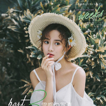 Mori travel photography props woven burrs raffia grass hat Sea View sun hat photo studio photo props hat