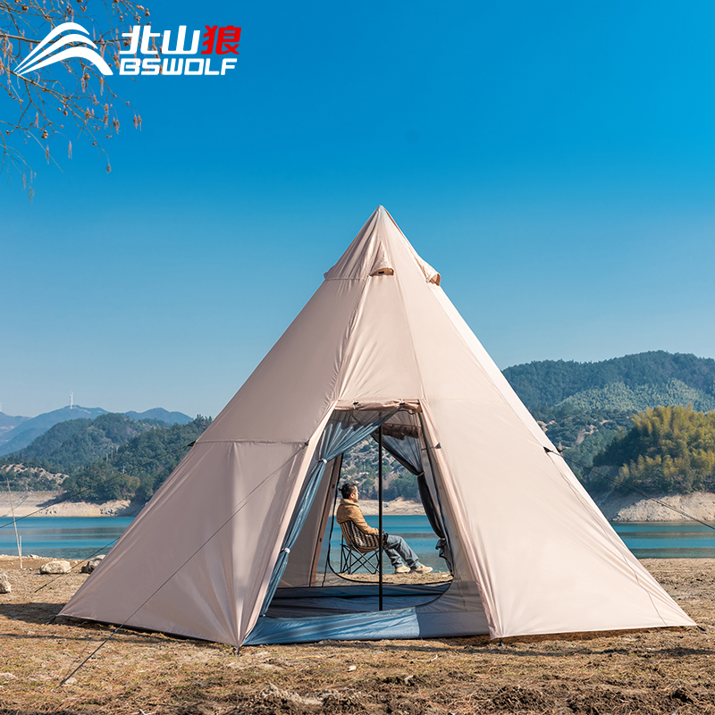 North Mountain Wolf Outdoor Camping Rice White Pyramid Tent Double-room One-room One-room, multi-person self-driving-out equipment