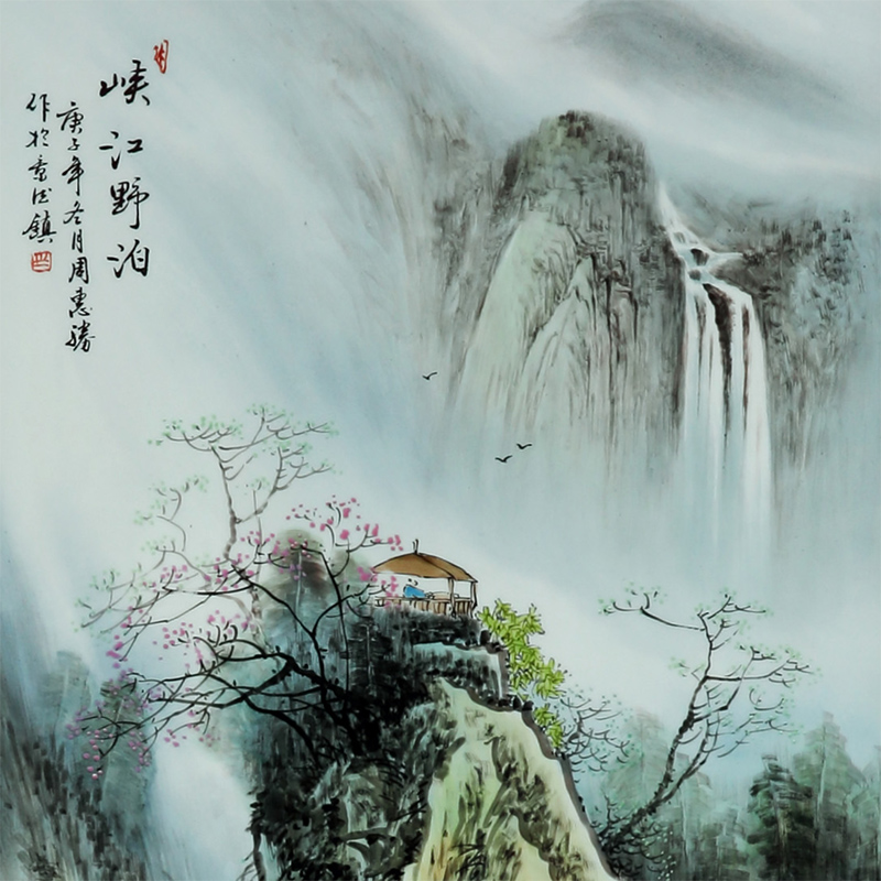 Jingdezhen hand - made scenery scenery porcelain plate paintings of Chinese style study corridor solid wooden frame, hang a picture sitting room adornment