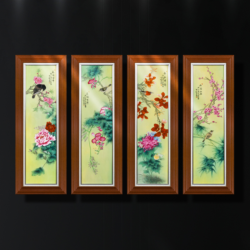 Art of jingdezhen porcelain plate paintings of Chinese style manual coloured drawing or pattern ceramic sitting room sofa setting wall decoration solid wooden frame, hang a picture