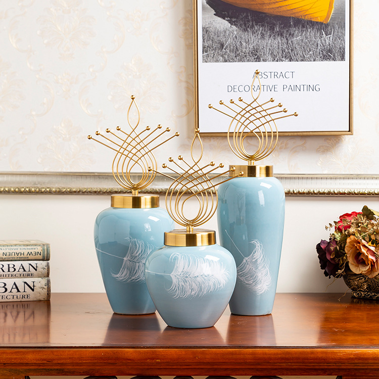 Creative light key-2 luxury furnishing articles vase household decoration jingdezhen hand - made ceramic vases, flower implement the sitting room porch place