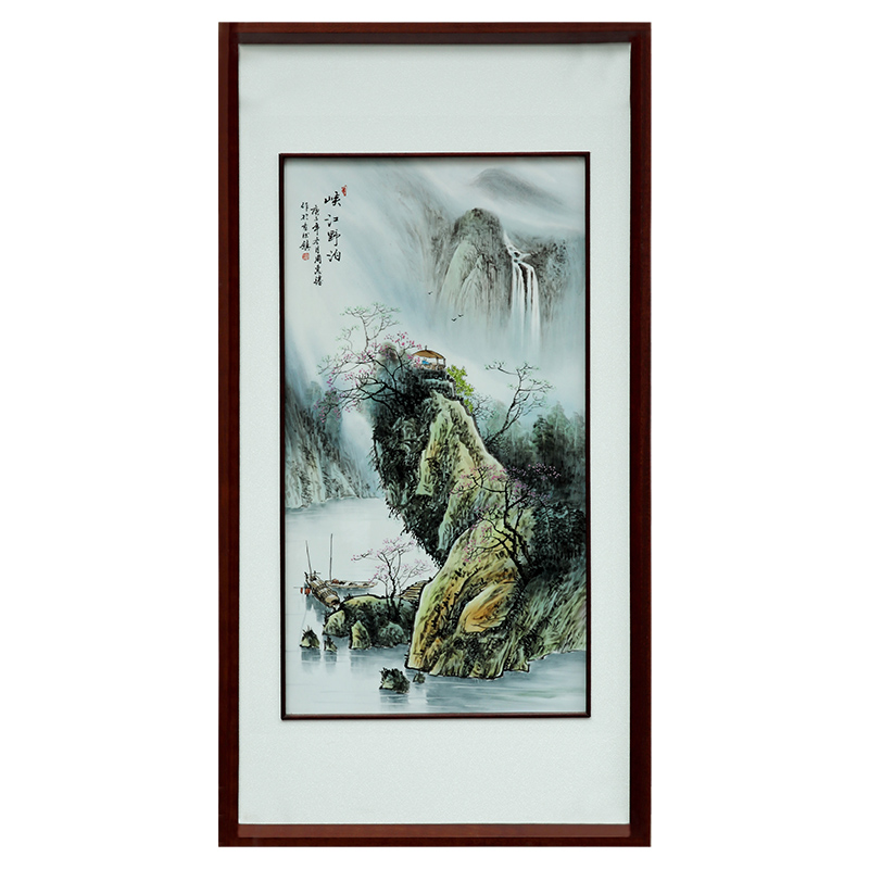 Jingdezhen hand - made scenery scenery porcelain plate paintings of Chinese style study corridor solid wooden frame, hang a picture sitting room adornment