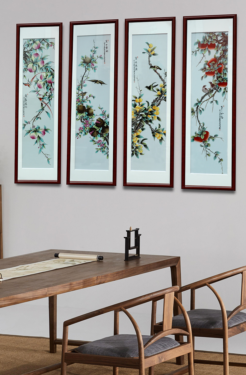 New Chinese style household adornment picture of jingdezhen ceramic porcelain plate painting porcelain plate painting four screen to hang a picture to the sitting room adornment mural