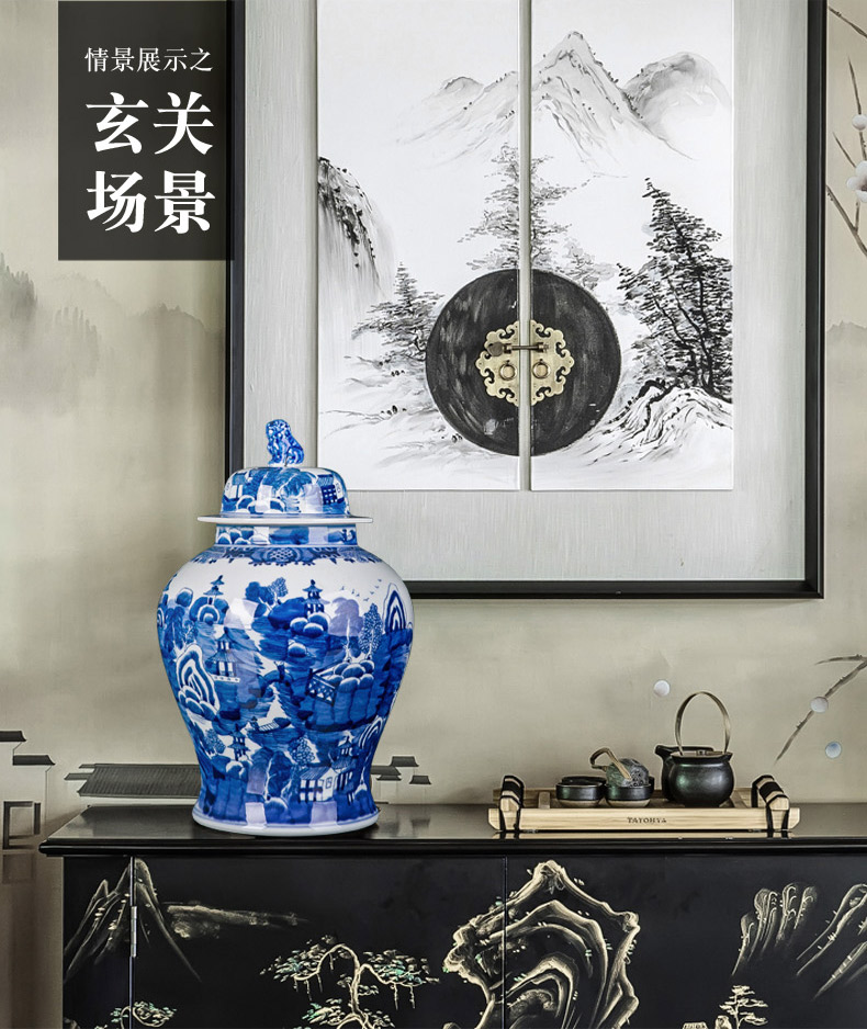 Jingdezhen blue and white porcelain ceramic tank mesa household act the role ofing is tasted furnishing articles furnishing articles of lions general sitting room porch