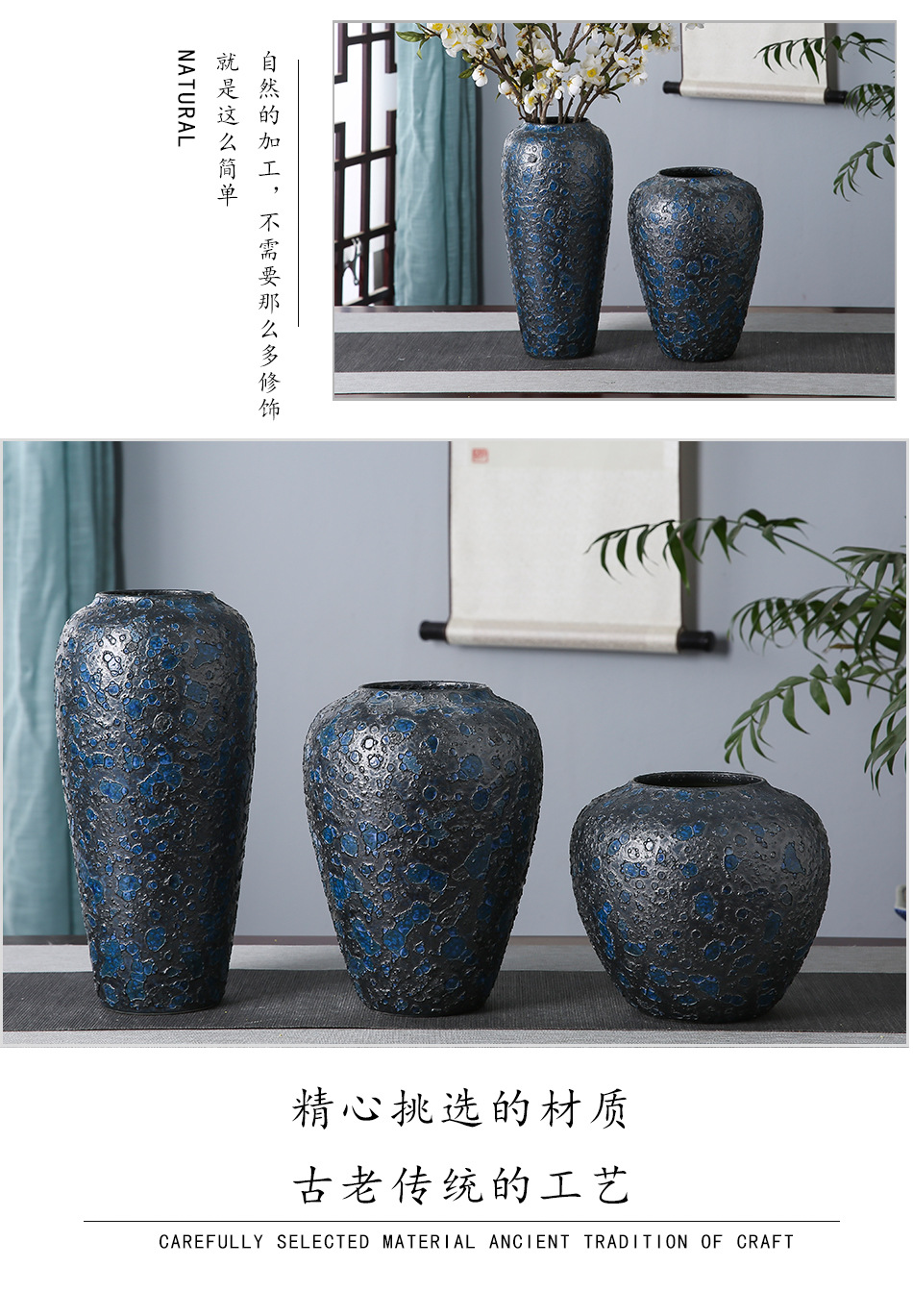 Jingdezhen ceramic vases, pottery blue mercifully retro classic flower arrangement home sitting room adornment is placed