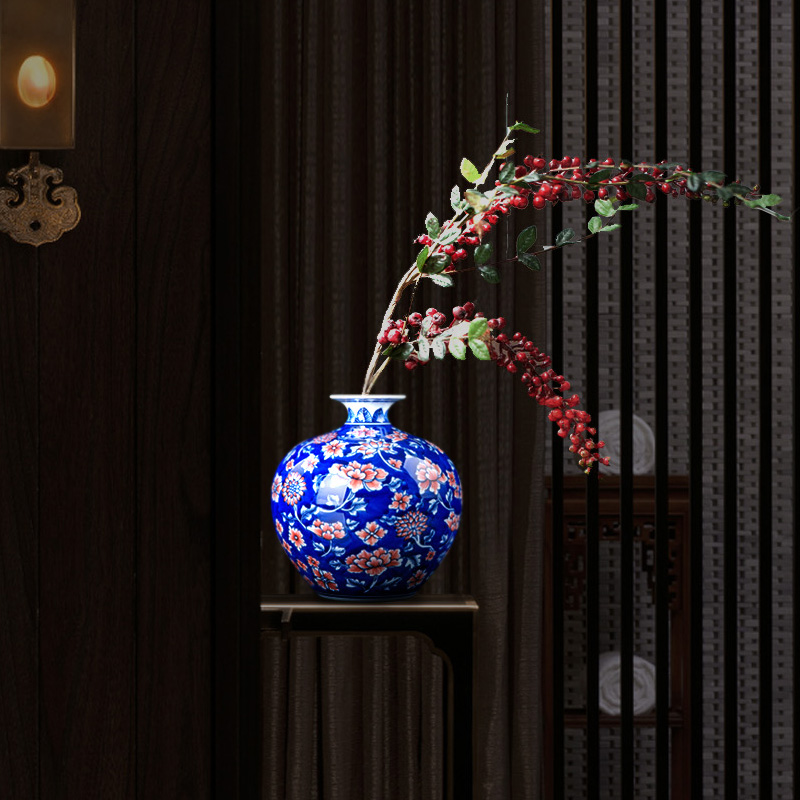 Jingdezhen blue and white youligong furnishing articles hand - made ceramic vase vases, flower arrangement of Chinese style living room decorations pomegranate bottles