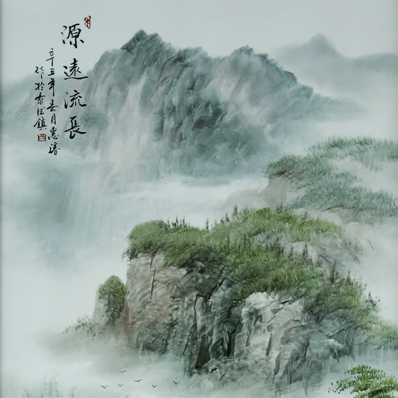 Hand made landscapes sitting room adornment jingdezhen porcelain plate painting study porch Chinese real wood, ceramic hang a picture