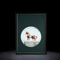 Jingdezhen porcelain plate painting hand-painted horse to success solid wood frame living room study decoration painting sofa background porch hanging painting