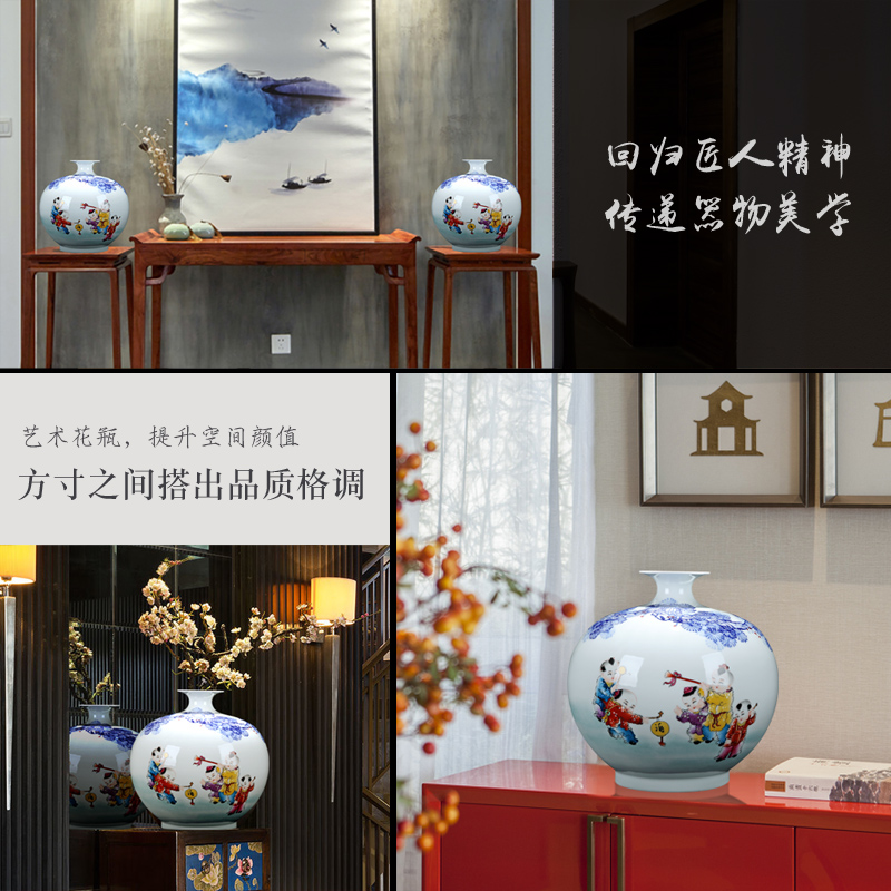 Jingdezhen blue and white porcelain ceramics craft vase flower arranging archaize sitting room of Chinese style decorates porch rich ancient frame furnishing articles