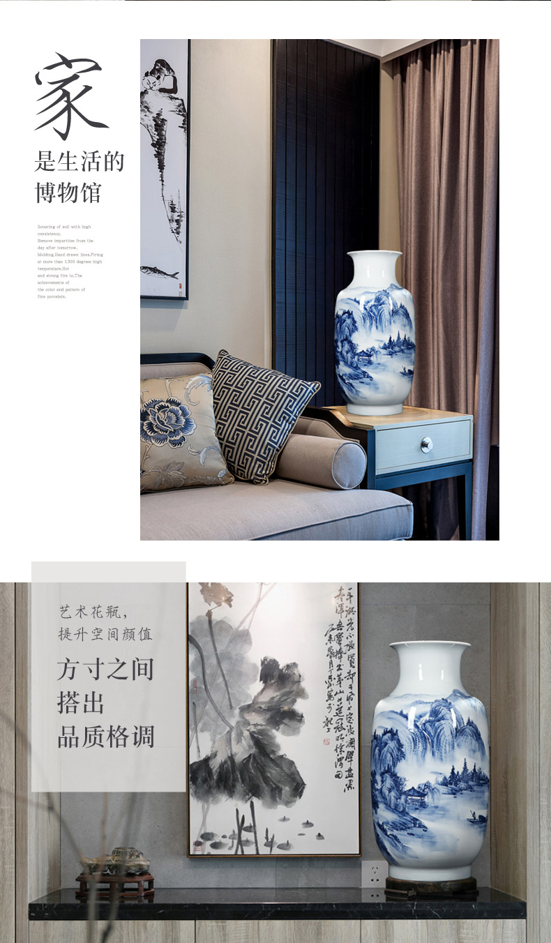 Intangible craftsmen shot loose guo - hua liu qin blue - and - white hand - made works landscape jingdezhen ceramic vases, furnishing articles