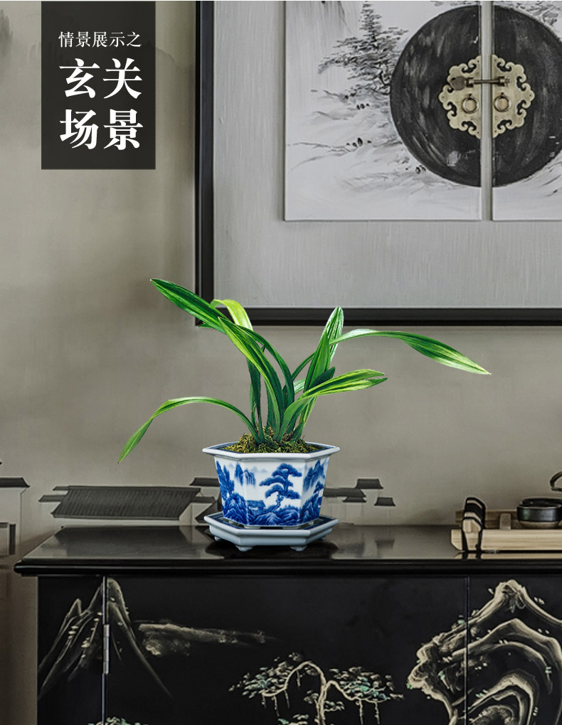 Jingdezhen porcelain hand - made flowerpot ceramic sitting room of Chinese style delicate checking flower pot in costly orchid flower POTS