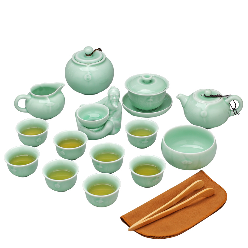 DH jingdezhen ceramic kung fu tea set home sitting room celadon I and contracted teapot tea cups