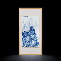 Jingdezhen art porcelain plate painting Chinese style blue and white hand-painted living room sofa background wall porch decoration hanging painting ceramics