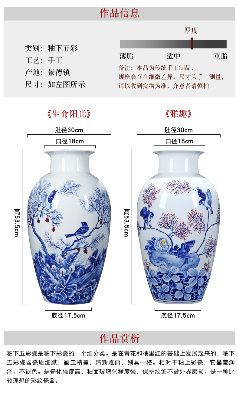 Jingdezhen ceramic vase furnishing articles large modern new Chinese checking porcelain bottle home sitting room furnishings