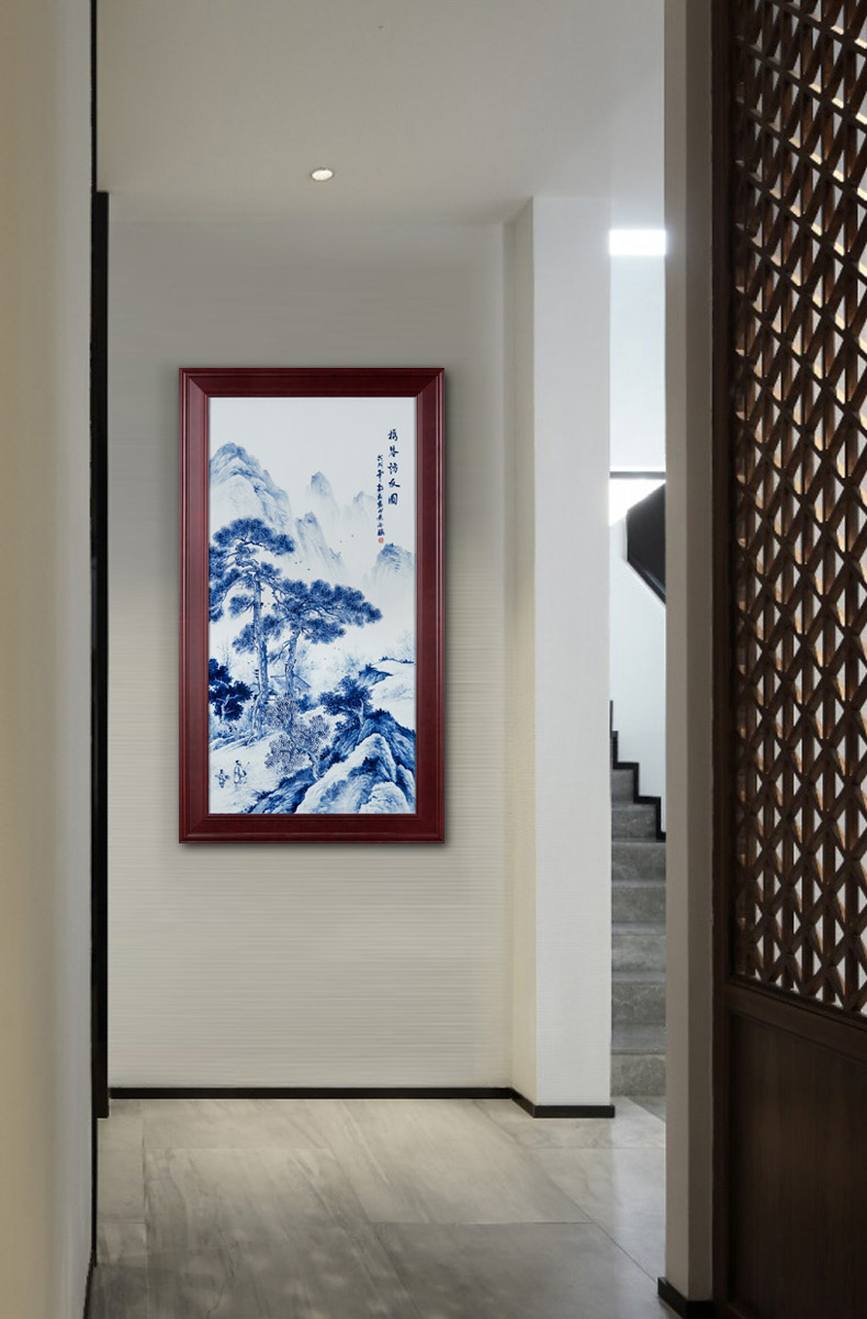 Blue and white hand - made ceramics jingdezhen porcelain plate painting of modern Chinese style solid wooden frame sitting room porch decorate wall hang a picture