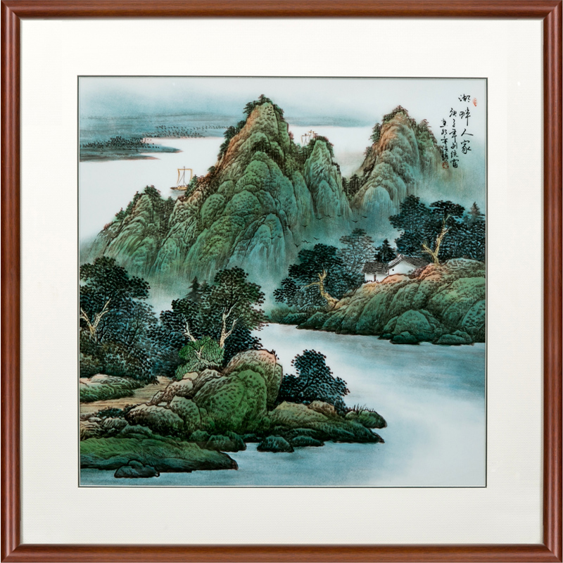 Chinese jingdezhen porcelain plate painting landscapes of manual coloured drawing or pattern adornment sitting room sofa setting wall is solid wooden frame, hang a picture