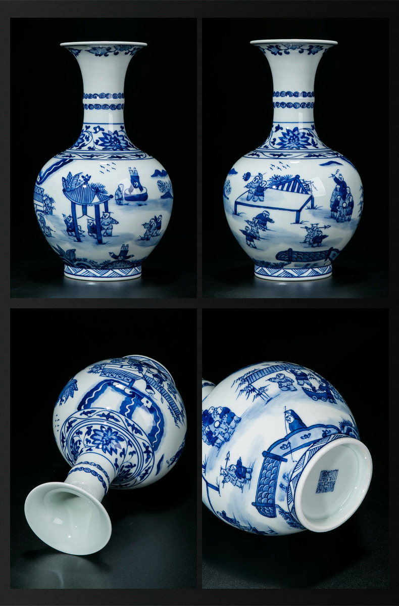 Vase furnishing articles flower adornment jingdezhen blue and white Vase ceramic antique wood, small desktop Chinese Vase