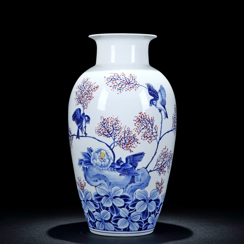 Jingdezhen ceramic vase furnishing articles large modern new Chinese checking porcelain bottle home sitting room furnishings