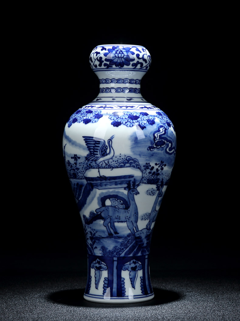 Jingdezhen porcelain hand - made ceramic vase with spring garlic furnishing articles study adornment archaize sitting room crane, deer may bottle