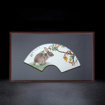 Jingdezhen porcelain plate painting master hand-painted jade rabbit competition Chinese ceramic painting living room study bedroom background decoration painting