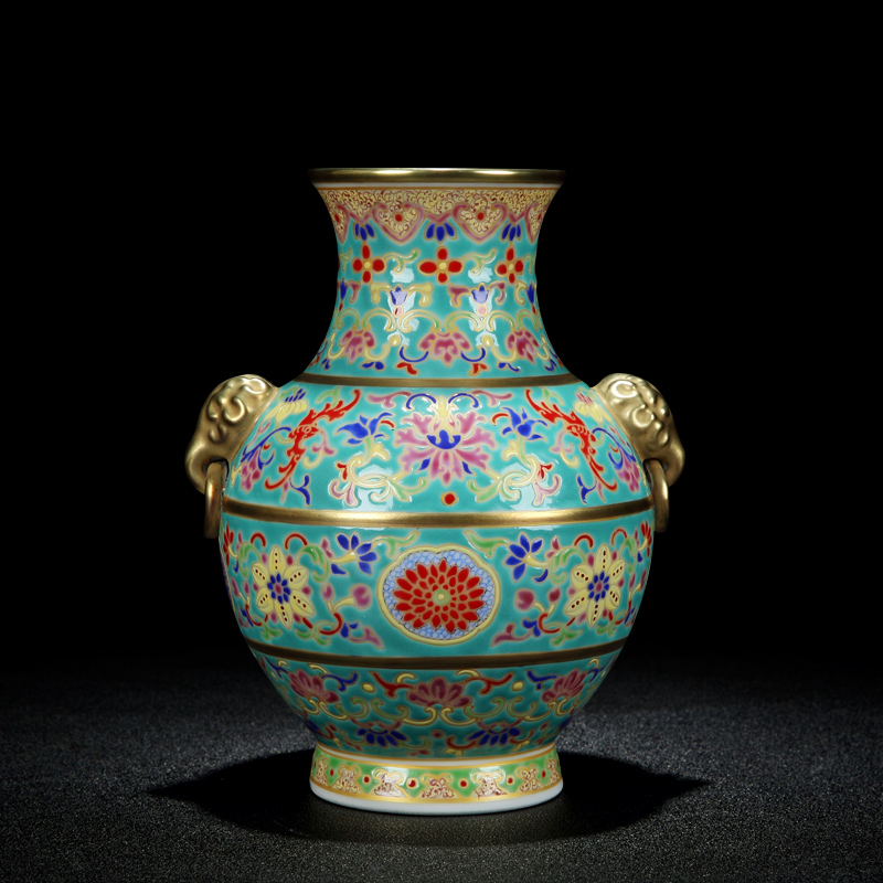 Jingdezhen hand colored enamel vase imitation the qing emperor kangxi gold flower grain like ear ring bottle