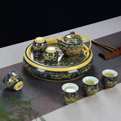 Jingdezhen double-layer ceramic Kung Fu tea set Chinese set of household gifts Teapot teacup tea tray tea set