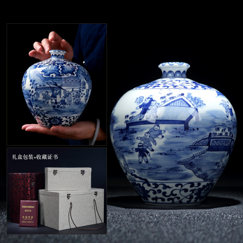 Jingdezhen ceramic vase flower arrangement sitting room decoration decoration household large antique firewood blue and white vase the ancient philosophers