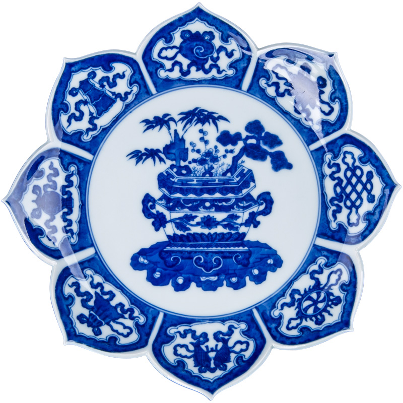 Jingdezhen ceramic antique blue and white place for plate of fruit bowl for buddhist hand - drawn plate decoration of Chinese style