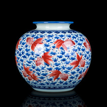 Jingdezhen blue and white glaze red ceramic vase ornaments living room flower arrangement large Chinese table top decorations