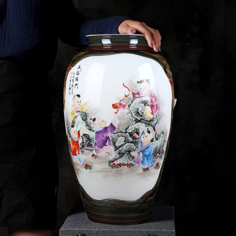 Jingdezhen hand - made archaize ceramic vase home sitting room adornment is placed manually famille rose porcelain arts and crafts