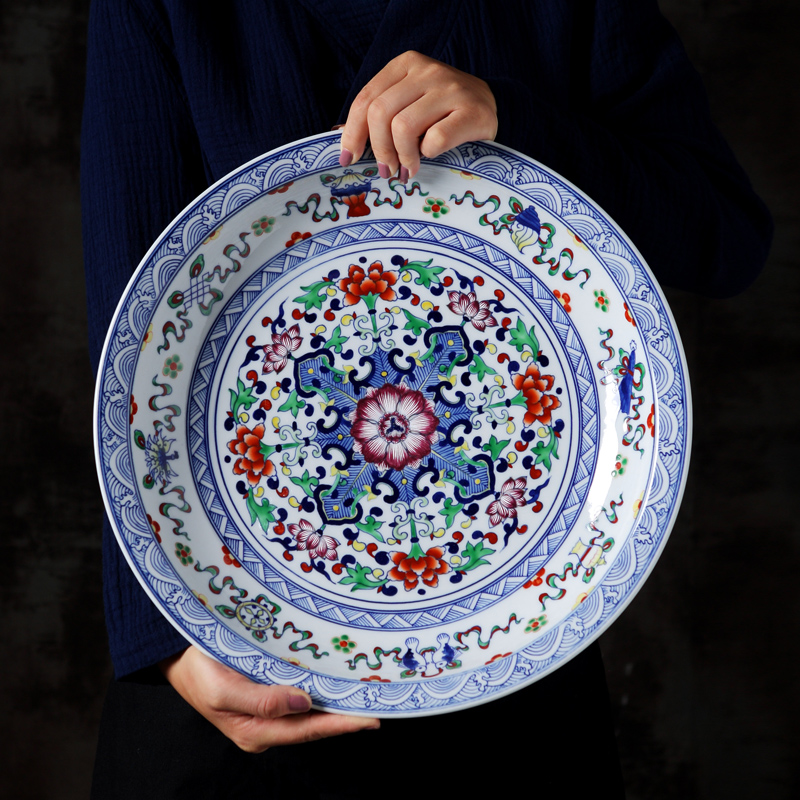 Jingdezhen ceramics porcelain decorative furnishing articles flowers Chinese dish dish home sitting room decoration arts and crafts
