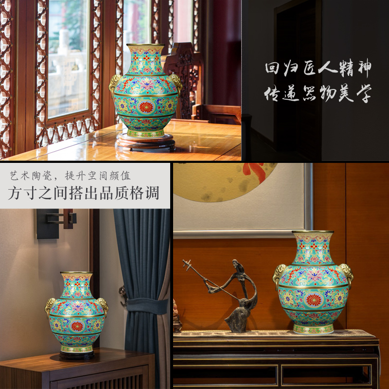 Jingdezhen hand colored enamel vase imitation the qing emperor kangxi gold flower grain like ear ring bottle