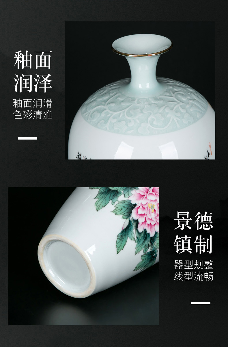 Manual coloured drawing or pattern carved vase household of Chinese style mesa adornment porcelain of jingdezhen ceramics home sitting room flower arrangement
