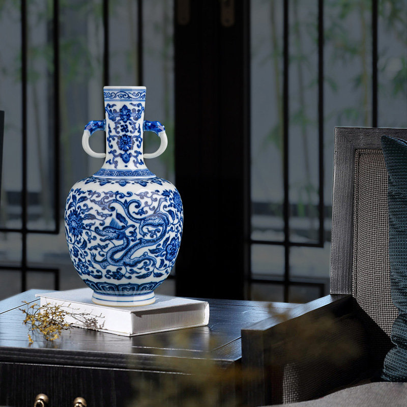 Chinese antique vases, flower arrangement sitting room firewood small jingdezhen porcelain decoration with the dragon study furnishing articles