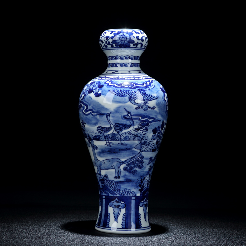 Jingdezhen porcelain hand - made ceramic vase with spring garlic furnishing articles study adornment archaize sitting room crane, deer may bottle