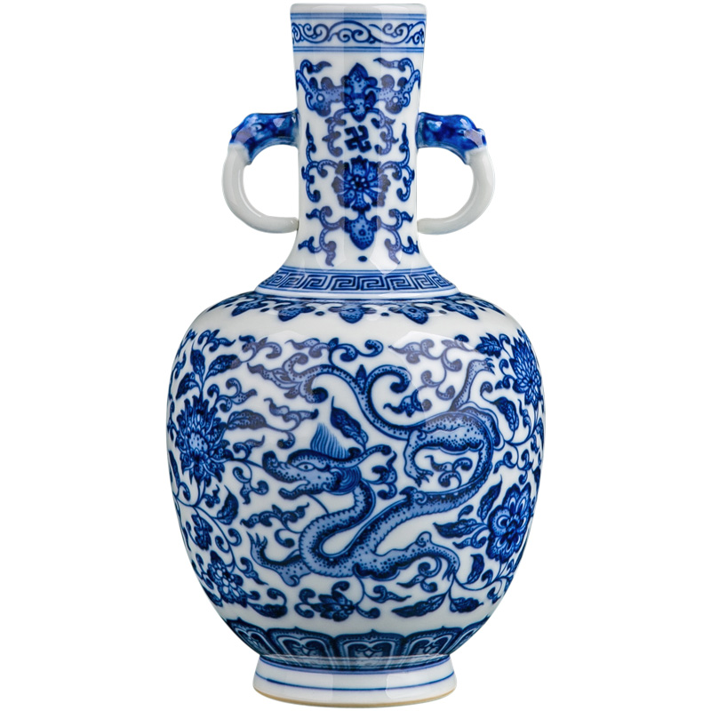 Chinese antique vases, flower arrangement sitting room firewood small jingdezhen porcelain decoration with the dragon study furnishing articles