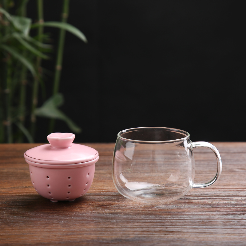 DH filtering household heat resistant ceramic cups transparent glass with cover tea cup flower tea cup set