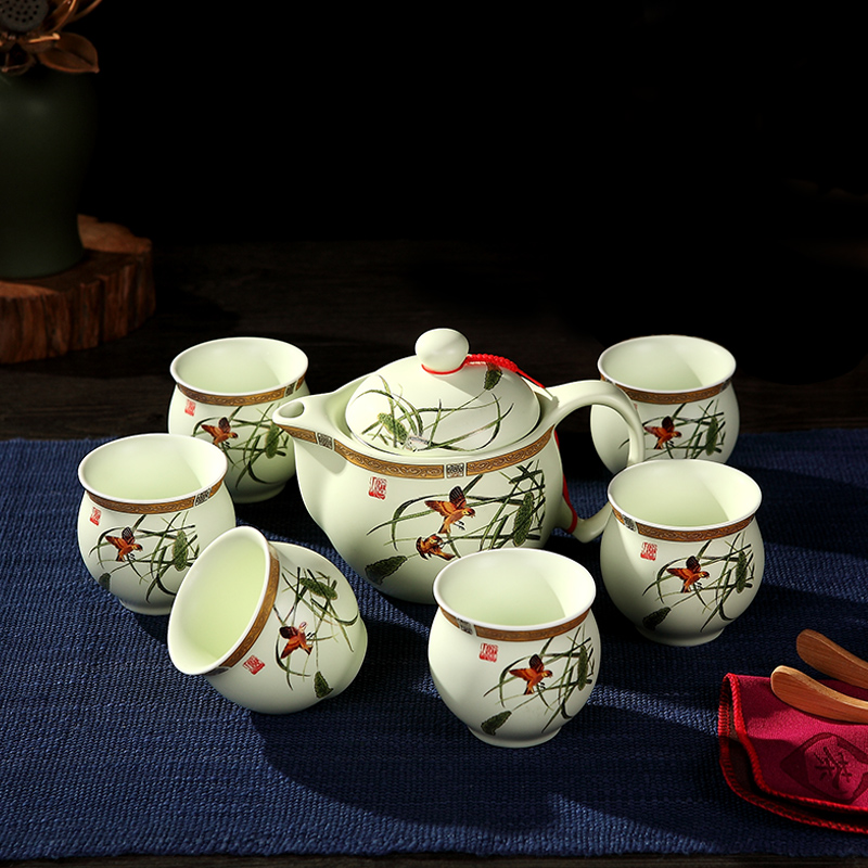 DH of jingdezhen tea service suit household double anti hot cup teapot office of a complete set of kung fu tea cups