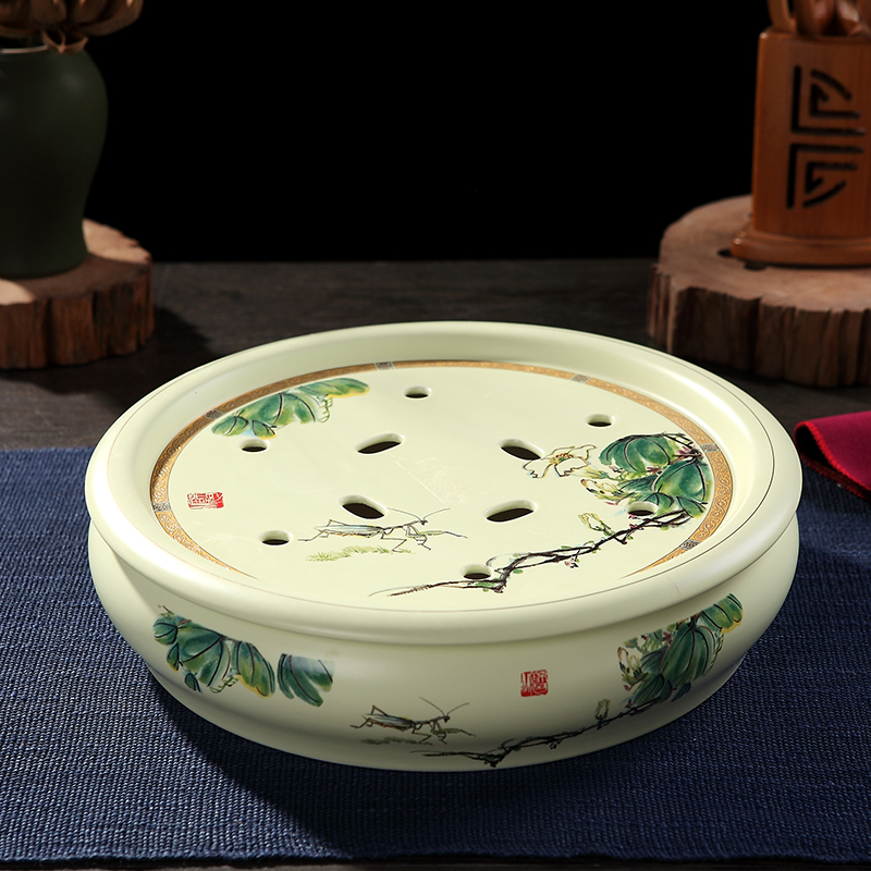 DH jingdezhen ceramic tea tray was large saucer tray was contracted tea home double circular dry terms plate