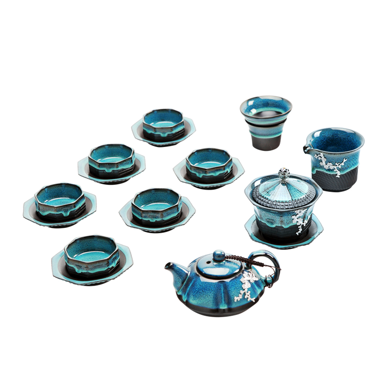 DH jingdezhen kung fu tea set suit household creative up small glass ceramic cups tureen teapot