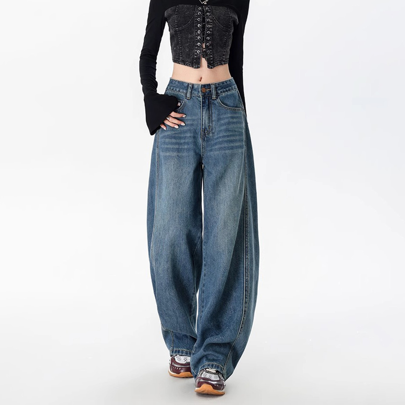 Miacvel Kors Retro Blue Scimitar Wide-Leg Jeans for Women, New Summer Style, Loose and Slimming Sickle Pants