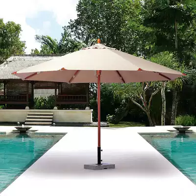 Outdoor solid wood middle column umbrella Outdoor parasol 3 meters large stall Simple balcony Garden courtyard table and chair parasol