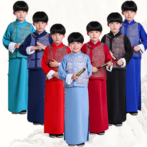 Boys and children's cross talk costume Mandarin coat Republic of China Long Gown kids tai chi kungfu Robe ancient children's clothing Tang Dynasty costums Hanfu suit for kids