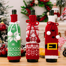 New Christmas decoration supplies knitted wine bottle cover woolen champagne wine cover Christmas snowflake red wine cover wine bottle bag