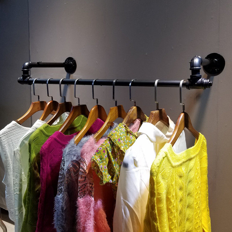 Clothing Store Hanger Black Water Pipe Show Rack Upper Wall Side Hanging Shop Personality Furnishing Shelves Wall-mounted Clothes Wall Hanging