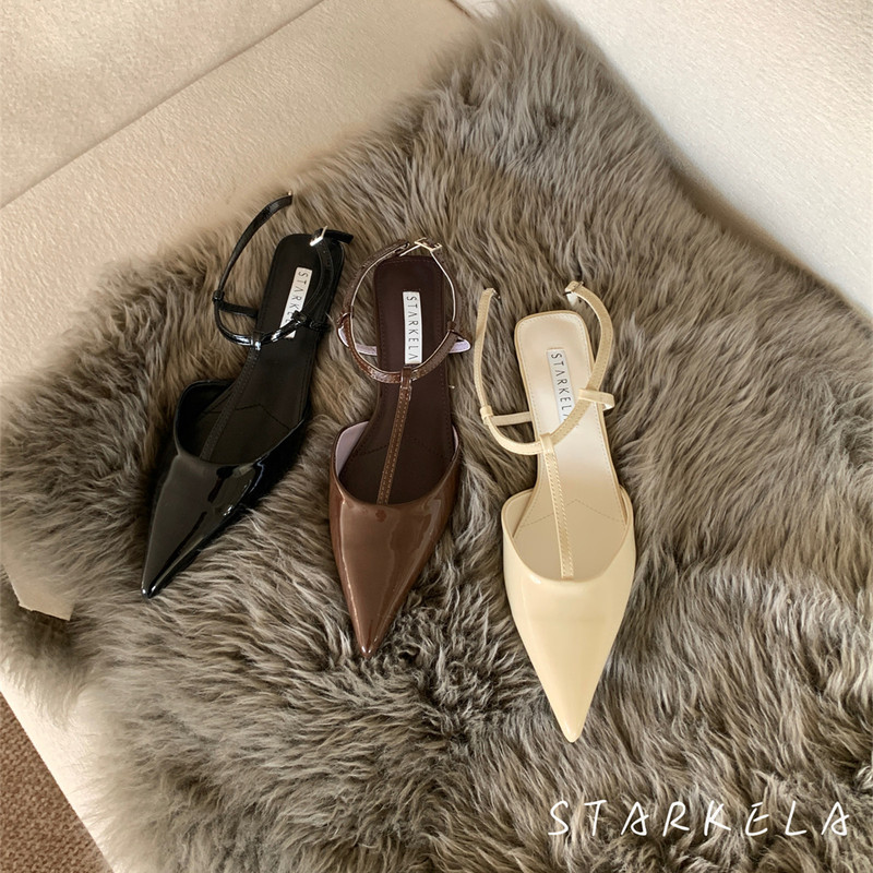 Starkela French-Style Slim Pointed-Toe Shoes 2026 Spring and Summer New T-Strap Irregular Low-Heeled Closed-Toe Sandals for Women