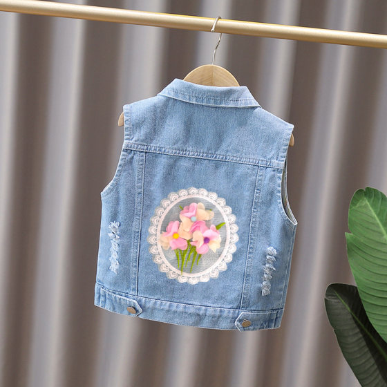 Girls' ice cream vest, fashionable spring, children's denim vest, outer vest, fashionable autumn women's spring and autumn new style